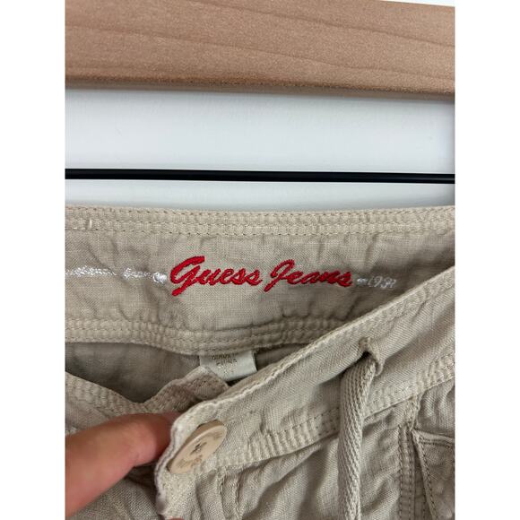 Vintage Y2K Guess Jeans Women's 27 Linen Cargo Pants Drawstring Beige Loose - Picture 6 of 10